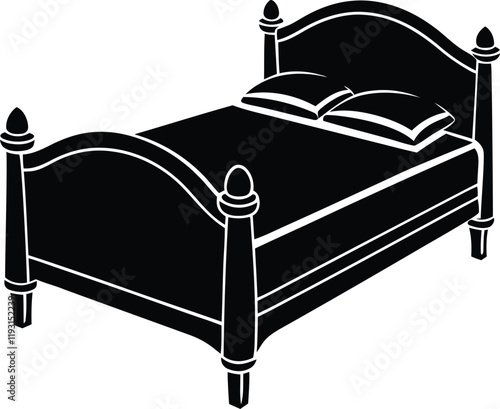 Modern and Beautiful Bed vector, Bed silhouette vector illustration, Bed line art vector design