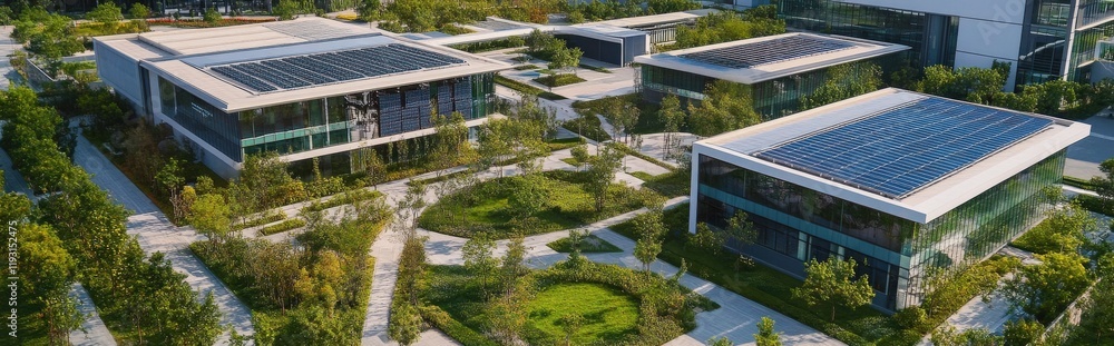 Sustainable architecture development urban eco-friendly campus aerial view green environment modern design concept