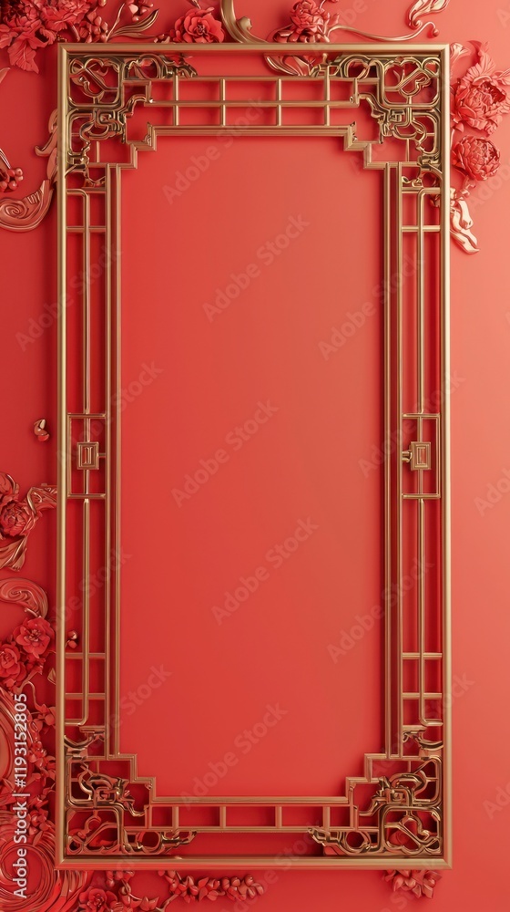 Elegant Chinese New Year Frame with Decorative Border for Celebratory Designs and Festive Greetings in a Vibrant Red Setting Elegant Chinese New Year Frame with Decorative Border for Celebratory Designs and Festive Greetings in a Vibrant Red Setting