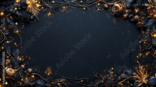 Vintage Fantasy Border with Magical Elements in Black and Gold for Enchanting Designs and Graphics