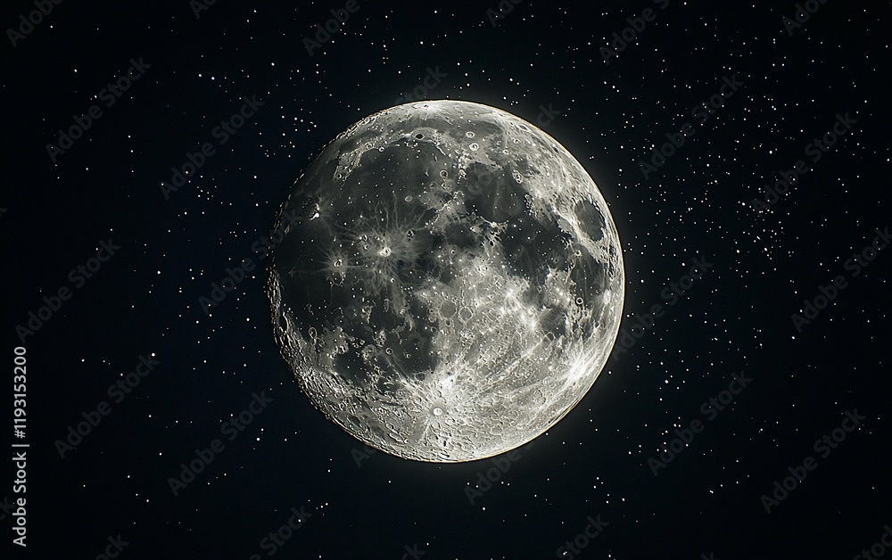 Fototapeta premium Full moon in night sky with stars.