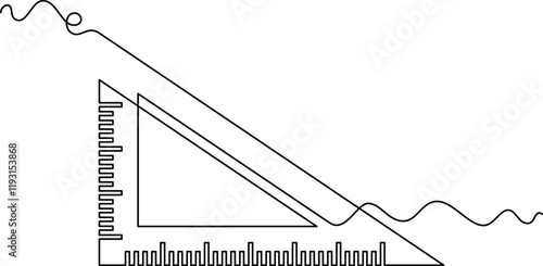 one line art triangular ruler vector illustration. line art, one continuous line, simple, hand drawn and sketch style. for icons, symbols, signs or logos. PNG