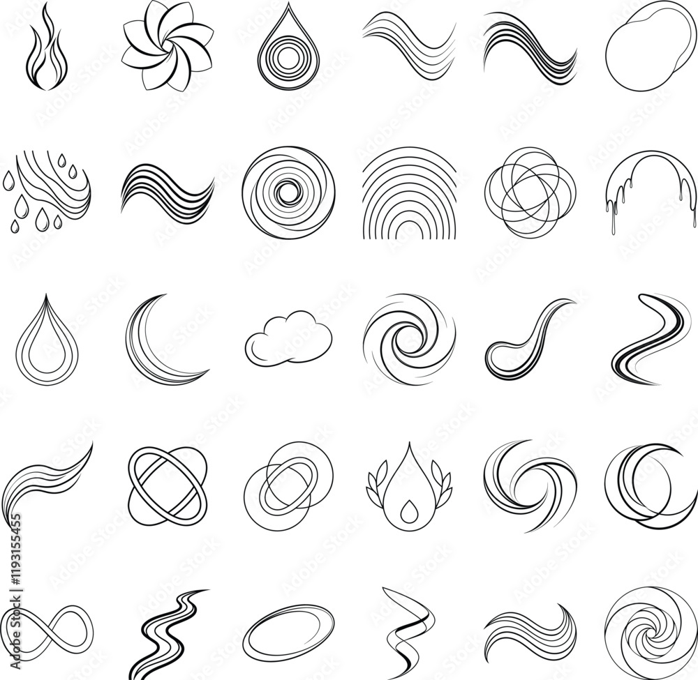 Fototapeta premium Abstract Flowing Lines Water, Fire, Nature, Swirls, Symbols