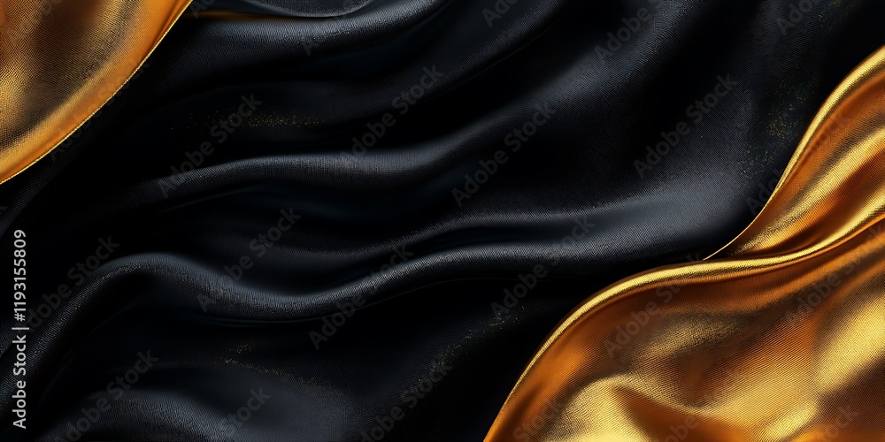 Fototapeta premium Elegant black and gold fabric folds. Luxury textile background