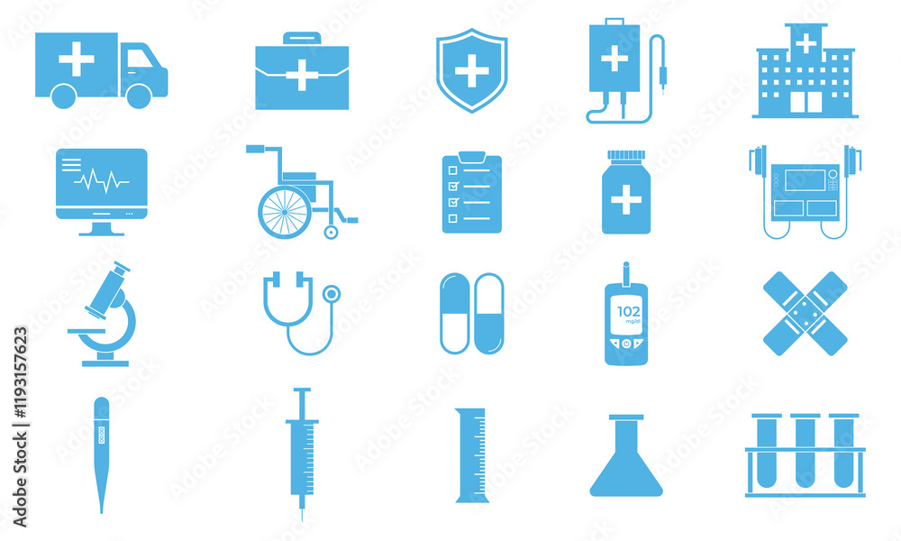 Medical Equipment and Healthcare Icon Set. Medical Equipment and Healthcare Icon Set.