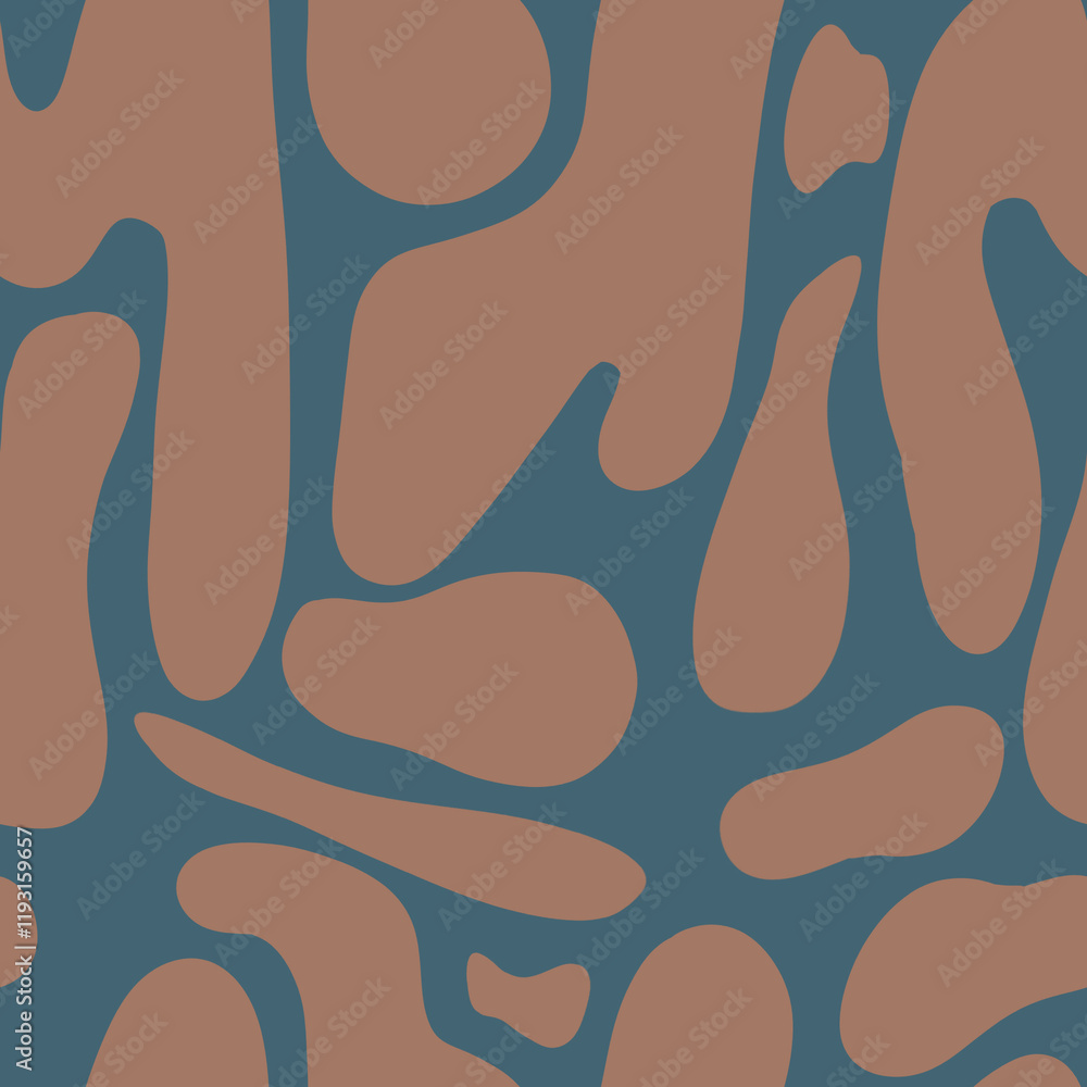 Abstract beige seamless pattern on a blue background. Caramel-hued flowing lines create a soft, abstract comic effect, ideal for nature-inspired textiles and timeless designs - animal skin print. Abstract beige seamless pattern on a blue background. Caramel-hued flowing lines create a soft, abstract comic effect, ideal for nature-inspired textiles and timeless designs - animal skin print.