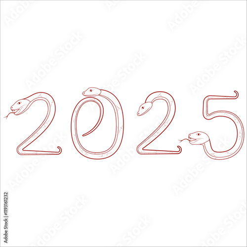 Chinese 2025 Contour New Year Numeric. Zodiac Asia Silhouette Snake