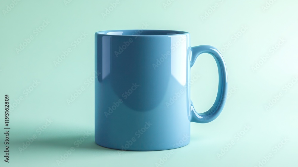 Fototapeta premium Empty blue ceramic coffee mug mockup isolated on solid pastel mint background