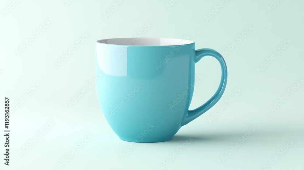 Obraz premium Empty blue ceramic coffee mug mockup isolated on solid pastel mint background