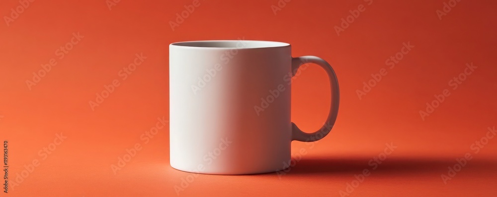 Empty matte white coffee mug isolated on a muted orange background Empty matte white coffee mug isolated on a muted orange background
