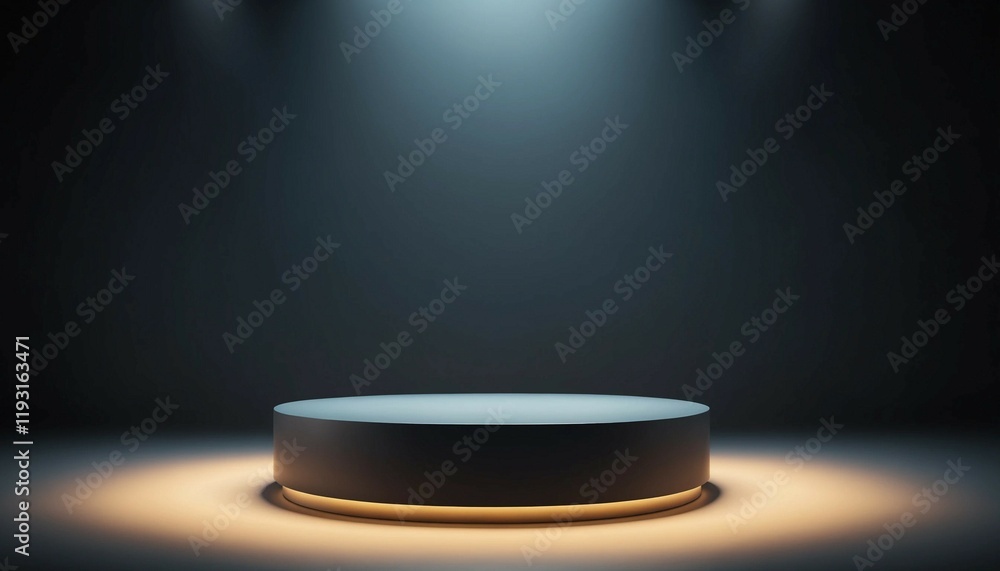 Small circular podium softly glowing on wide moody gradient Small circular podium softly glowing on wide moody gradient
