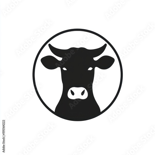 Cow head silhouette, farm animal icon, white background, agriculture illustration, food industry photo