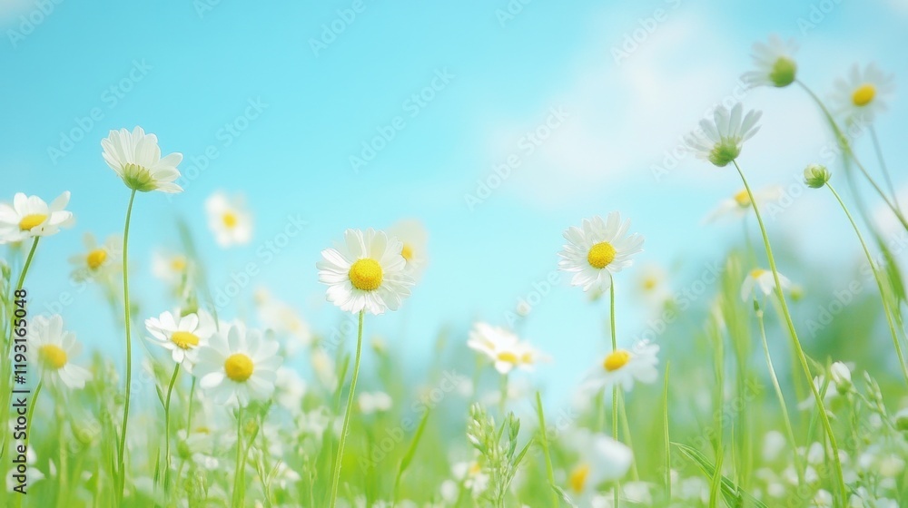 A vibrant field of daisies sways gently in the breeze under a clear blue sky, evoking a sense of tranquility and springtime beauty. A vibrant field of daisies sways gently in the breeze under a clear blue sky, evoking a sense of tranquility and springtime beauty.