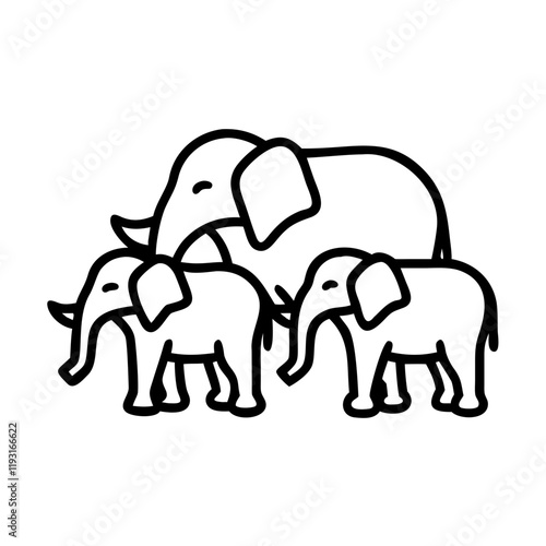 elephant herd icon, elephant herd line art - simple line art of elephant herd, perfect for elephant herd logos and icons and themed design