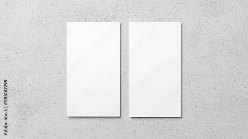Fototapeta premium Two blank vertical posters on a concrete background, perfect for showcasing designs or artwork with a modern aesthetic.
