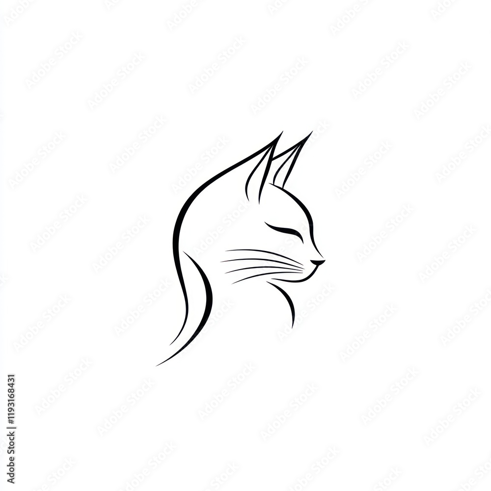 Elegant cat profile, minimalist design, white background, pet art Elegant cat profile, minimalist design, white background, pet art