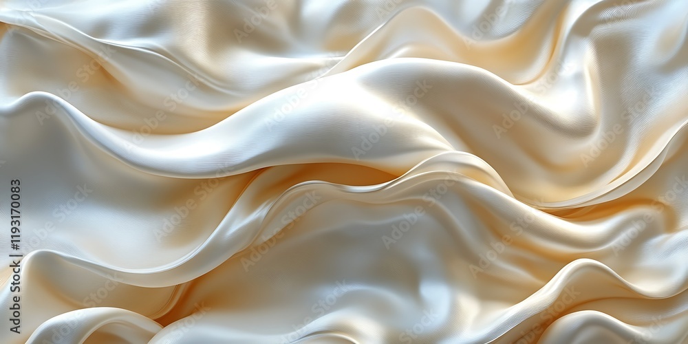 Fototapeta premium Creamy silk fabric drapes; soft folds; elegant texture; design background