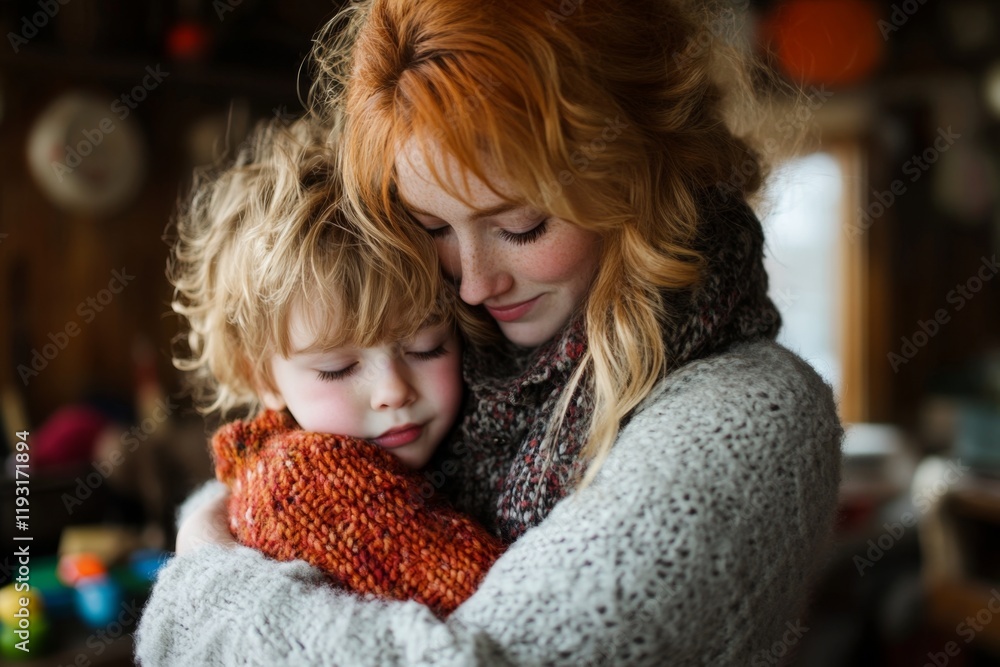 A social worker comforting a crying child in a shelter, with toys scattered in the background A social worker comforting a crying child in a shelter, with toys scattered in the background