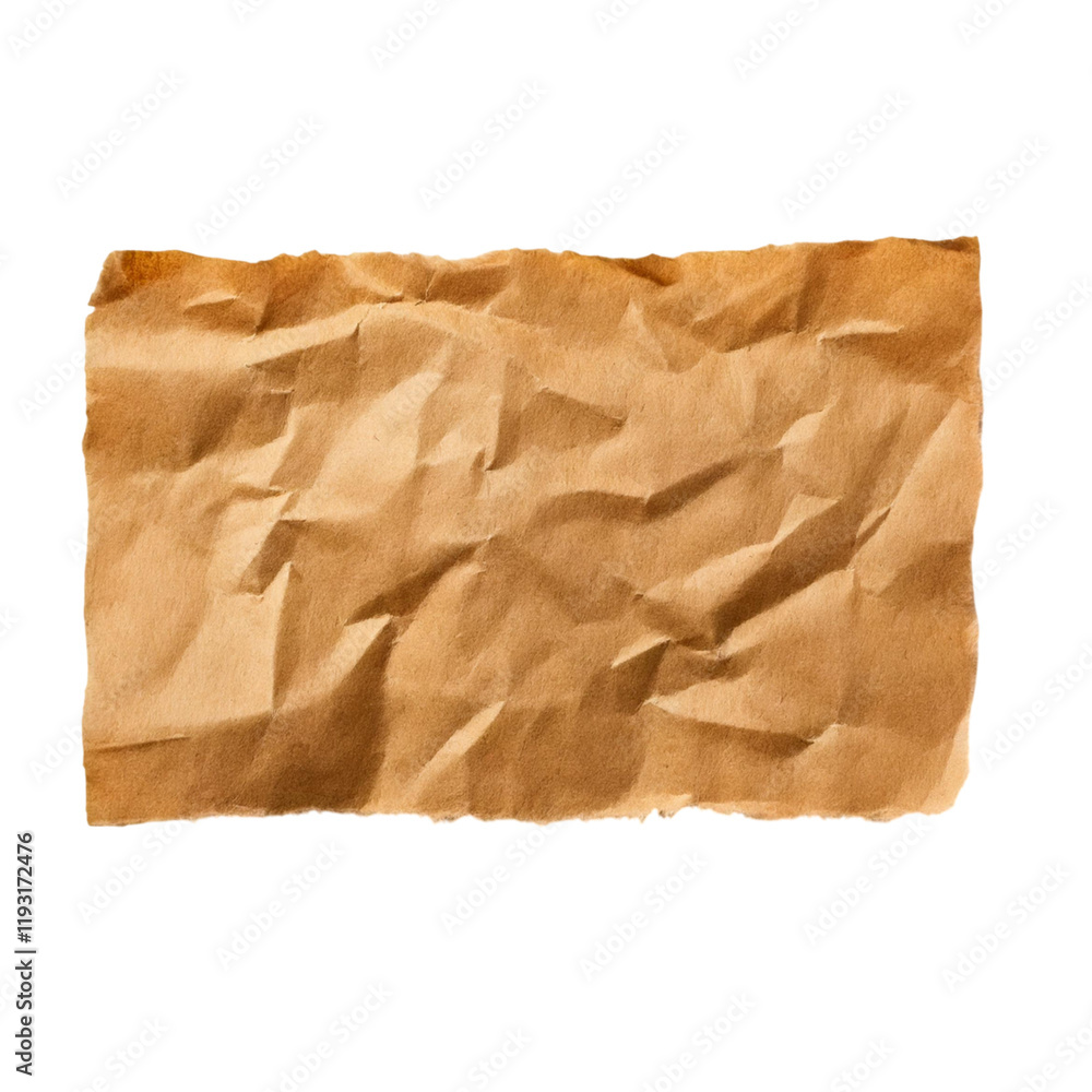 A torn piece of brown crumpled paper isolated on a transparent background A torn piece of brown crumpled paper isolated on a transparent background