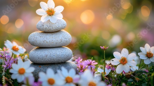 Holistic health approaches visualized through a peaceful nature retreat setting Stock Photo with side copy space photo