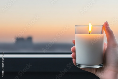 An individual holds a decorative candle in a glass container by a windowRelaxing Morning Rituals