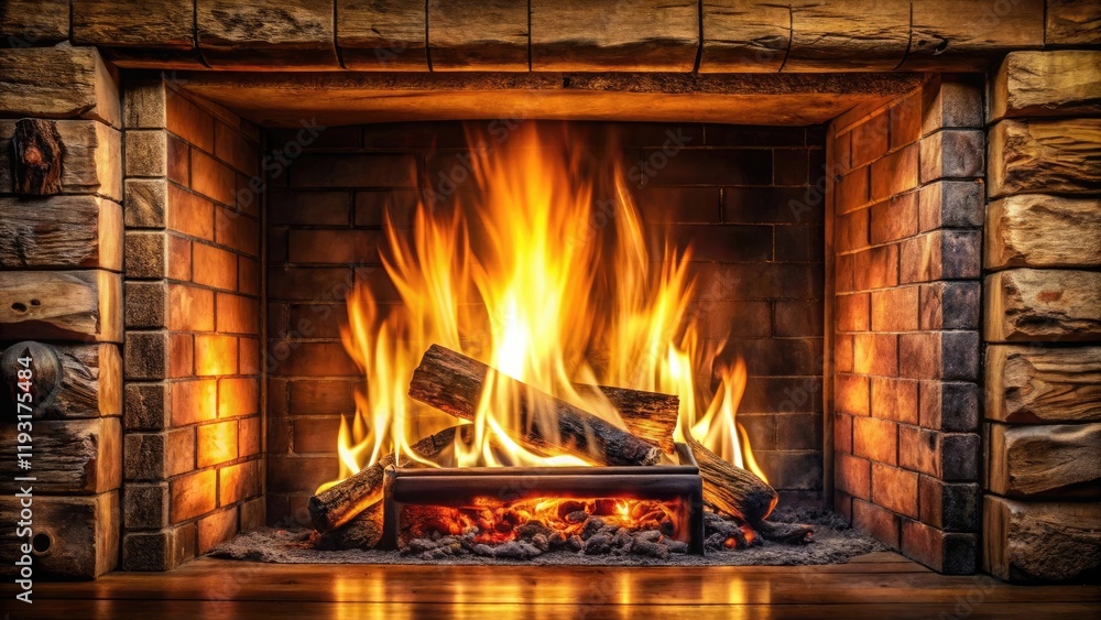 A crackling fireplace with flames dancing across the wooden mantle, warm lighting, cozy atmosphere A crackling fireplace with flames dancing across the wooden mantle, warm lighting, cozy atmosphere
