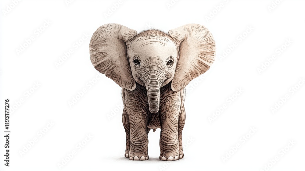 Obraz premium A cute baby elephant standing proudly, showcasing its unique characteristics and charm.