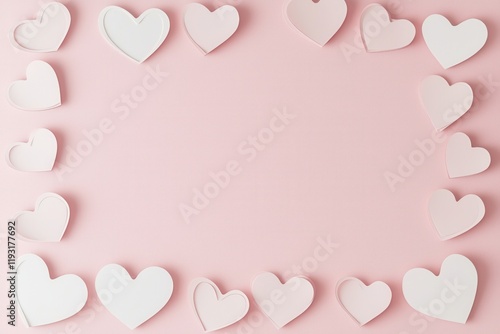 A soft pink background framed with white heart shapes, creating a romantic and sweet atmosphere perfect for love-themed occasions.