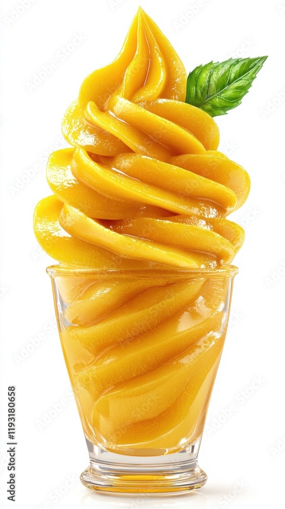 Delicious sweet mango sorbet dessert isolated on white background food minimalist style focus on flavor Delicious sweet mango sorbet dessert isolated on white background food minimalist style focus on flavor