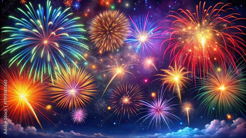 Naklejka premium 4th of July Fireworks Night Sky Celebration with Blank Space for Message