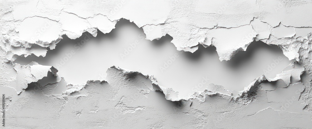 Obraz premium Torn white textured surface with a central gap revealing a brighter background.