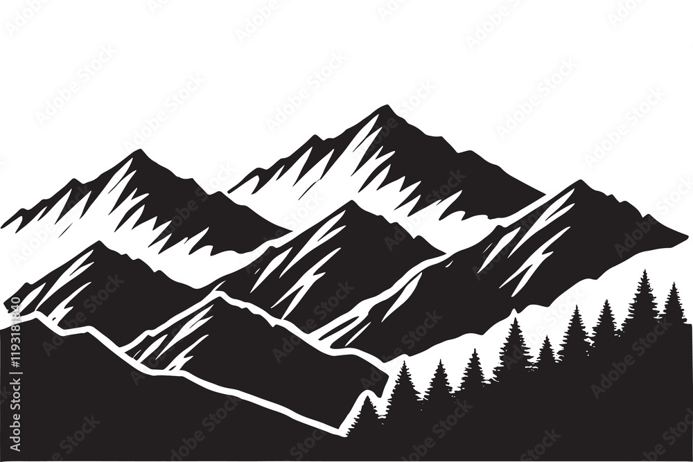 Fototapeta premium Mountain silhouette vector illustration isolated on a white background