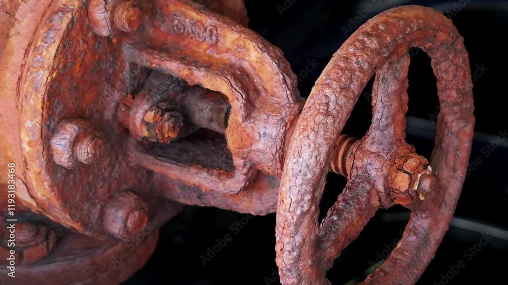 Rusty Valve Close-up: A detailed close-up shot reveals the intricate details of an old, heavily rusted industrial valve. The texture and color variations of the rust create a visually striking image. Rusty Valve Close-up: A detailed close-up shot reveals the intricate details of an old, heavily rusted industrial valve. The texture and color variations of the rust create a visually striking image.