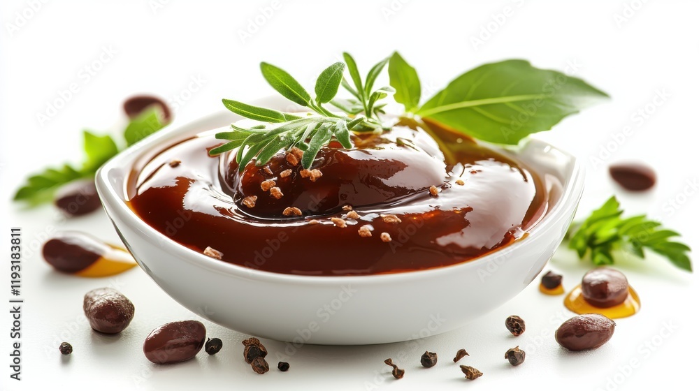 Tangy sauce dip served in bowl isolated on white background culinary minimalist setting close-up view Tangy sauce dip served in bowl isolated on white background culinary minimalist setting close-up view
