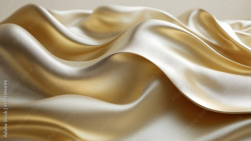Fototapeta premium Golden silk fabric waves, elegant texture background