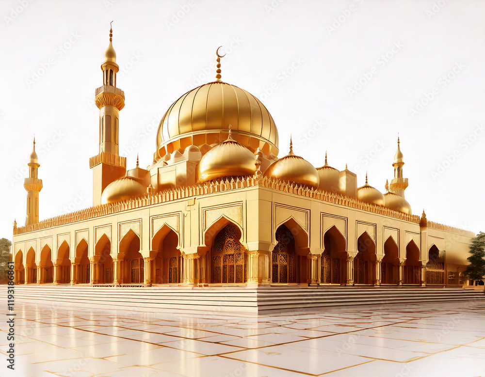 Fototapeta premium Golden Mosque architecture illustration isolated on white background, number 7