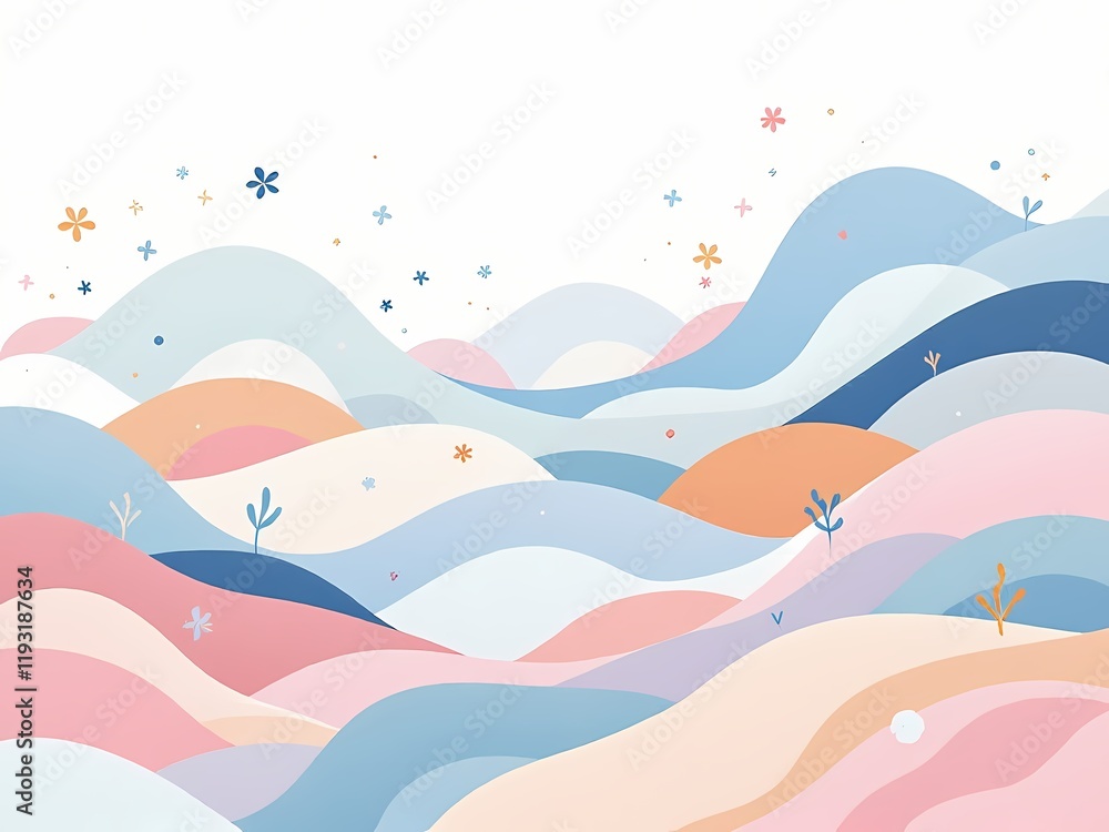 Naklejka premium Minimalist wavy pastel landscape with abstract hills