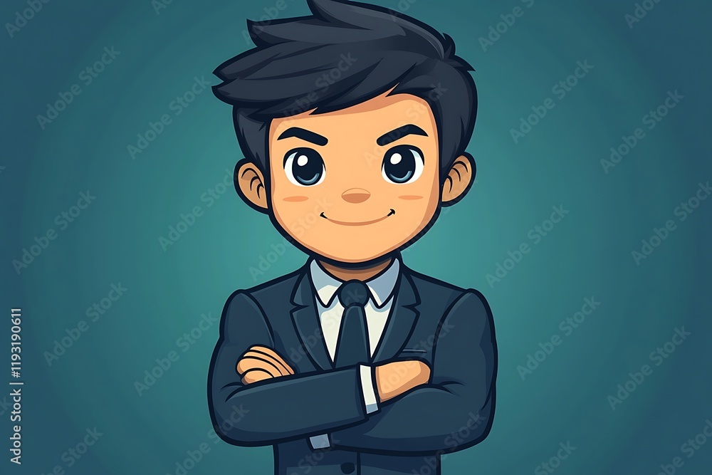 Adorable Chibi Boy Business Avatar Standing with Red Tie Adorable Chibi Boy Business Avatar Standing with Red Tie