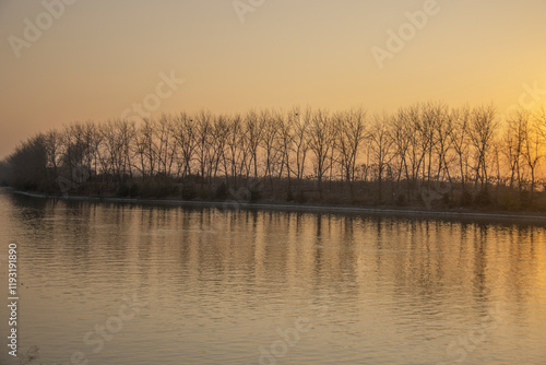 Sunset, dusk, river, scenery, scenery, background, illustration photo