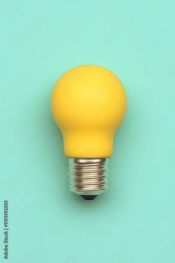 A stylish yellow light bulb on a mint green background, perfect for creative and modern design projects. A stylish yellow light bulb on a mint green background, perfect for creative and modern design projects.