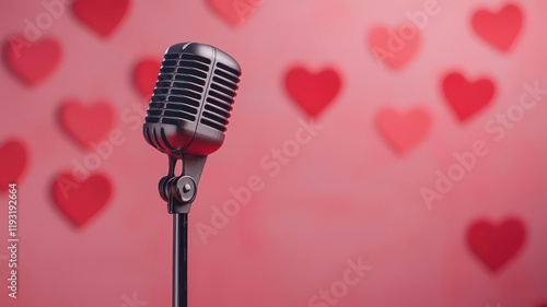 valentine theme. A high-energy Valentine s karaoke party with a red and pink stage setup and a playlist of love songs, Valentine theme, musical romantic fun photo