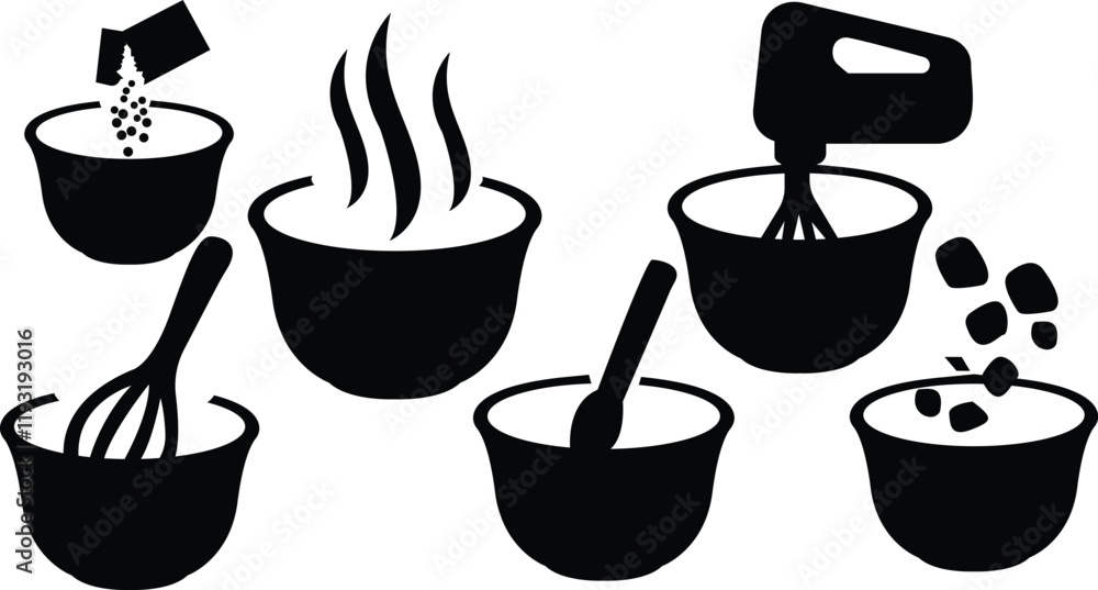 Fototapeta premium Set of kinds of drinks,Hot soup bowl silhouette,Winter warm beverages 