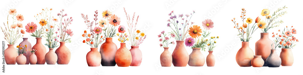 custom made wallpaper toronto digitalVibrant Terracotta Vases Filled with Colorful Wildflowers in a Bright, Cheerful Arrangement Perfect for Spring or Summer Decor