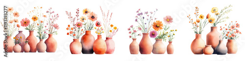 Wallpaper Mural Vibrant Terracotta Vases Filled with Colorful Wildflowers in a Bright, Cheerful Arrangement Perfect for Spring or Summer Decor Torontodigital.ca