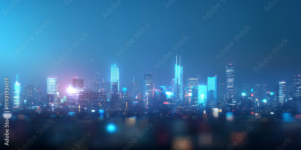 custom made wallpaper toronto digitalwide angle view of bustling urban skyline at night, featuring illuminated skyscrapers and vibrant cityscape under clear sky. city lights create dynamic and lively atmosphere