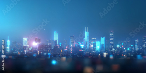 Wallpaper Mural wide angle view of bustling urban skyline at night, featuring illuminated skyscrapers and vibrant cityscape under clear sky. city lights create dynamic and lively atmosphere Torontodigital.ca