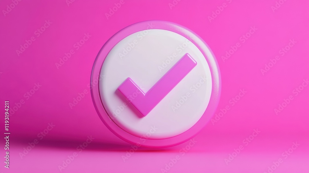 A vibrant pink check mark symbol on a white circular button against a bright pink background, symbolizing approval. A vibrant pink check mark symbol on a white circular button against a bright pink background, symbolizing approval.