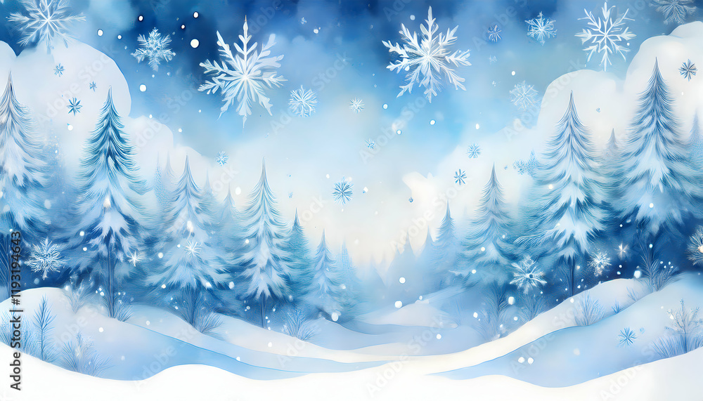 3D rendering watercolor illustration painting background, floating frolicking through the snow. 3D rendering watercolor illustration painting background, floating frolicking through the snow.