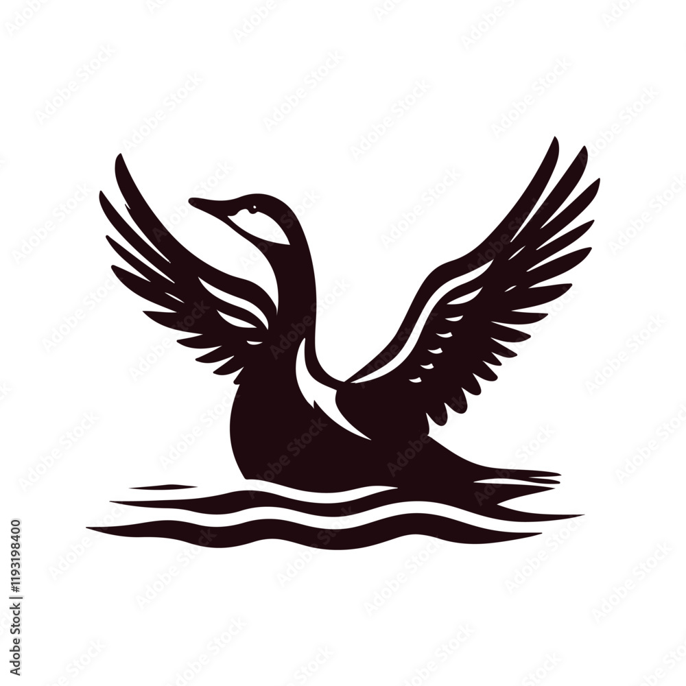 Obraz premium A refined and elegant eider icon rendered in silhouette, designed in a clean vector style against a white background.