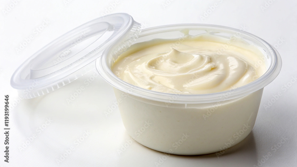 A bowl of creamy white yogurt with a dollop of fresh whipped cream, a healthy and delicious breakfast treat A bowl of creamy white yogurt with a dollop of fresh whipped cream, a healthy and delicious breakfast treat